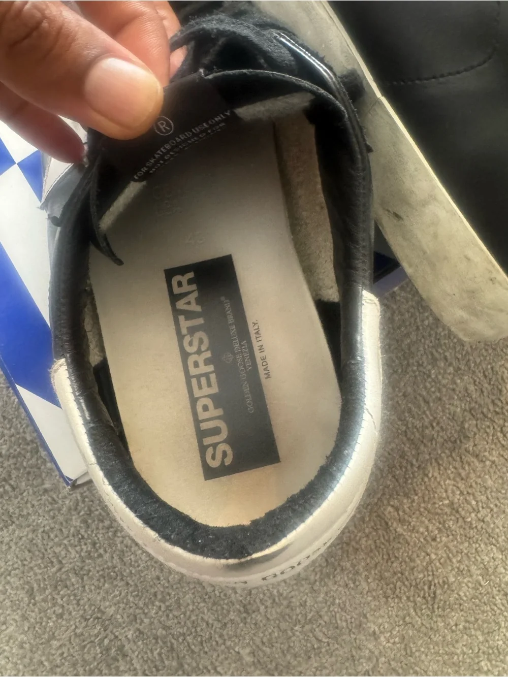 Men's Black Golden Goose Super-Star Sneaker, size 43